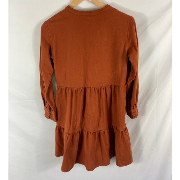 Madewell Flannel Button Placket Tiered Mini Dress - Orange Size XXS - Picture 8 of 9